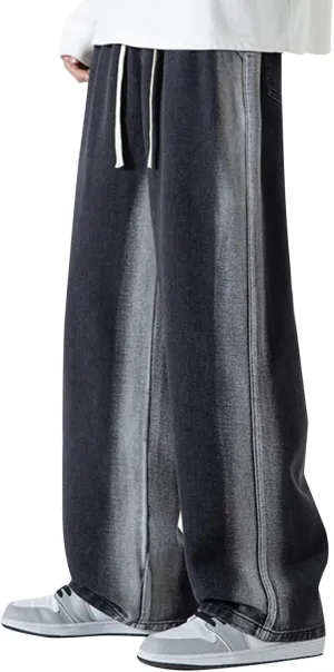 Mens Pants Jeans Stretch Classic Vintage Straight Wide Leg Denim Pants Baggy Jeans Trousers Mulit Pockets