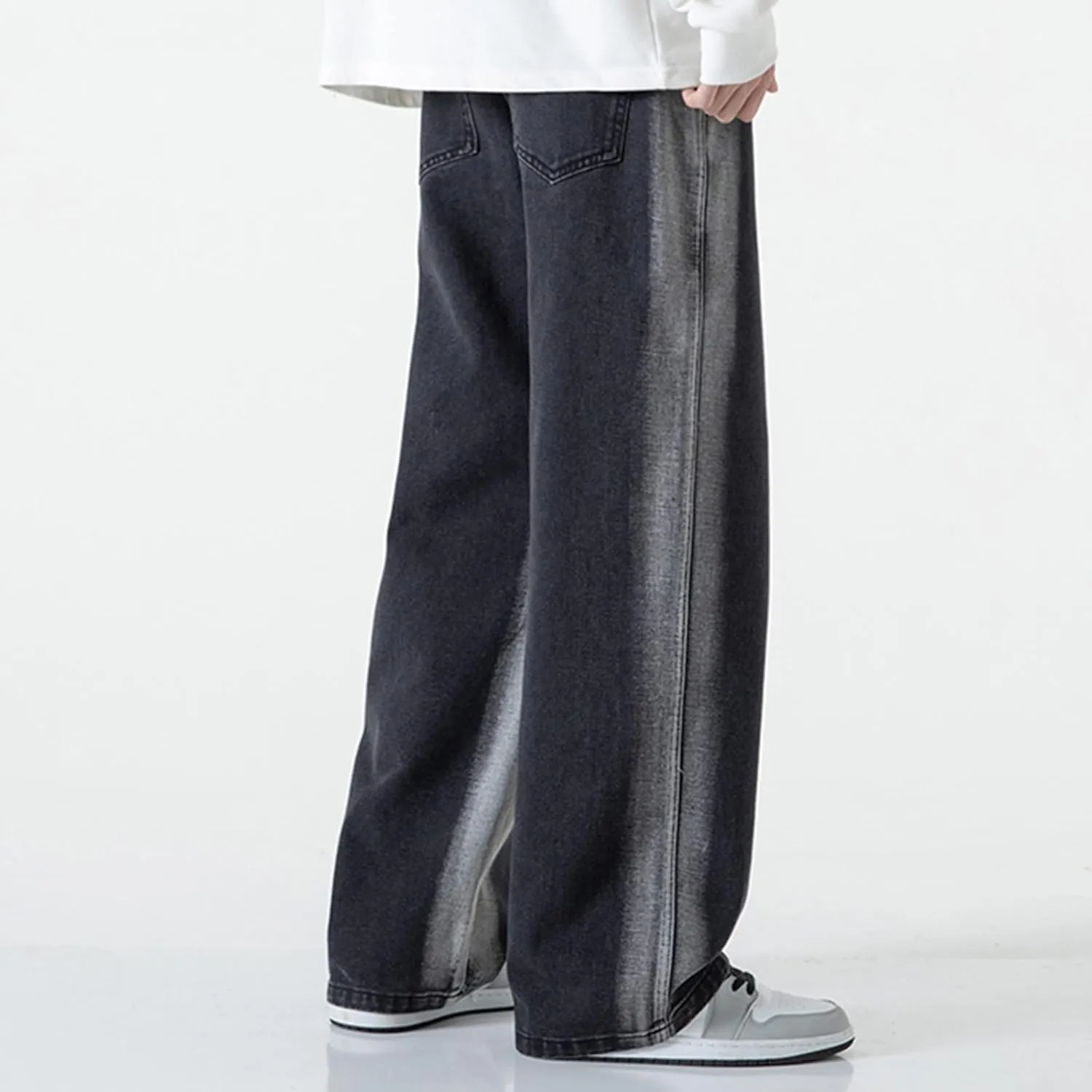Mens Pants Jeans Stretch Classic Vintage Straight Wide Leg Denim Pants Baggy Jeans Trousers Mulit Pockets