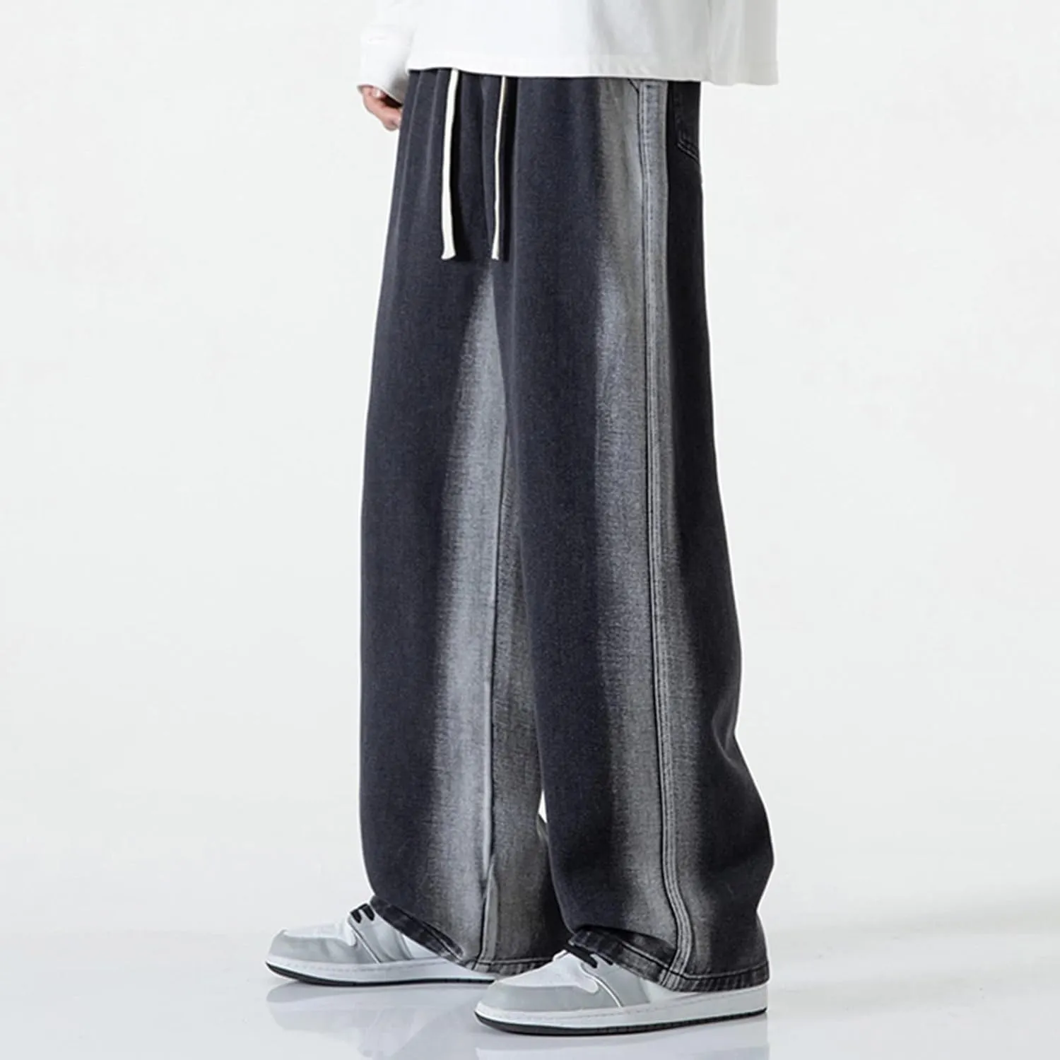 Mens Pants Jeans Stretch Classic Vintage Straight Wide Leg Denim Pants Baggy Jeans Trousers Mulit Pockets