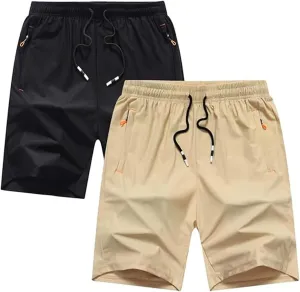 Mens Quick Dry Athletic Hiking Shorts Lightweight Running Workout Gym Active Shorts with Zipper Pockets