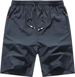 Mens Quick Dry Athletic Hiking Shorts Lightweight Running Workout Gym Active Shorts with Zipper Pockets