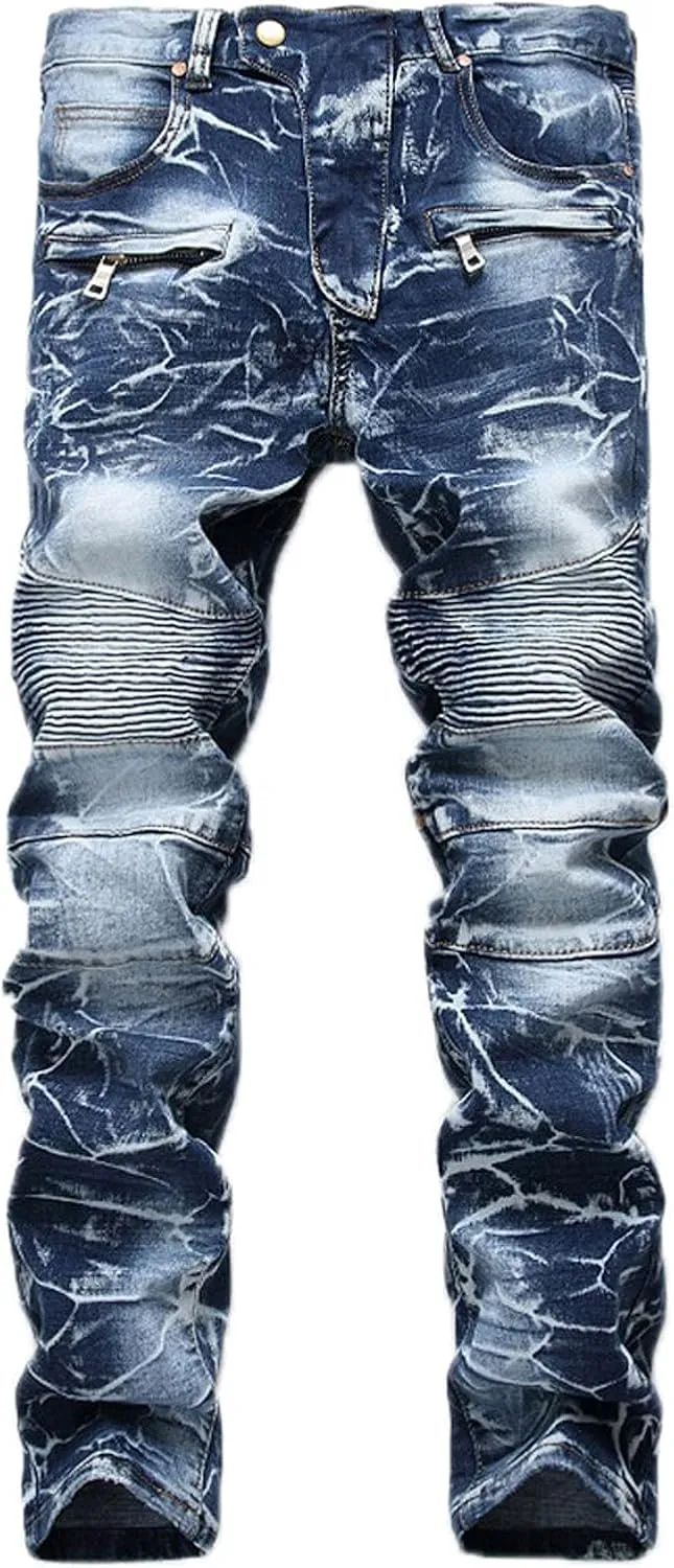 Mens Ripped Jeans Wide Leg Distressed Destroyed Jeans Denim Pant Y2k Hip Hop Trousers Jeans with Pockets