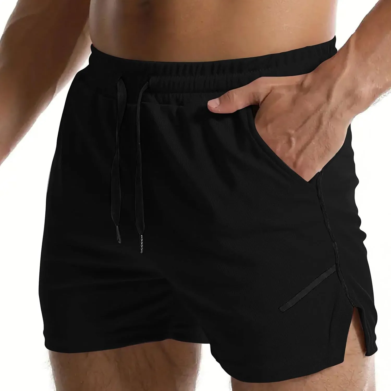 Men's Running Athletic Shorts Split Workout Gym Tennis Shorts Quick Dry Lightweight Active Shorts Loose Pocket Shorts