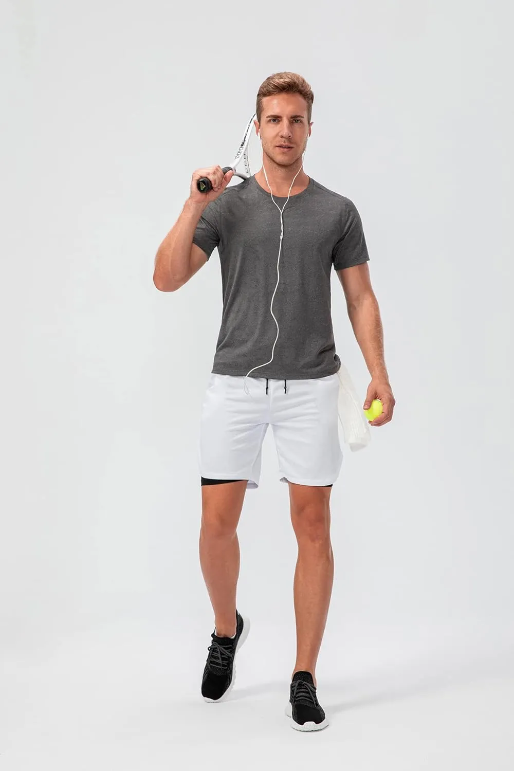 Men‘s Running Shorts, 2 in 1 Quick Dry Workout Shorts with Phone Pockets, 7 inch Gym Yoga Basketball Sports Shorts