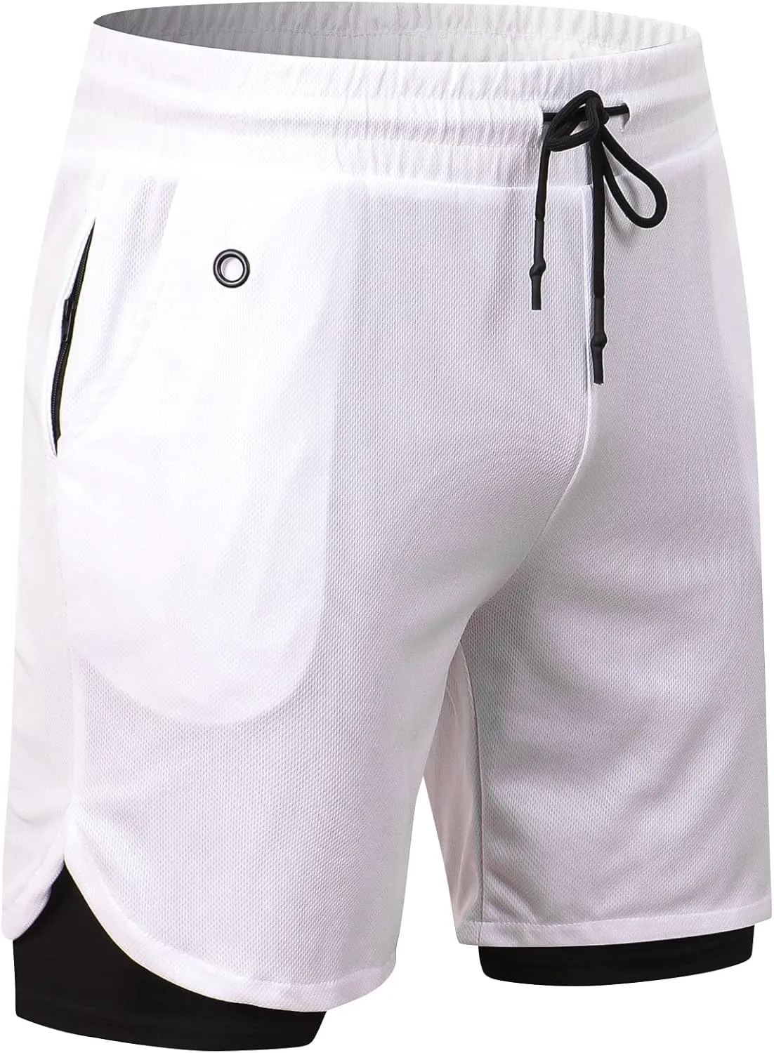 Men‘s Running Shorts, 2 in 1 Quick Dry Workout Shorts with Phone Pockets, 7 inch Gym Yoga Basketball Sports Shorts