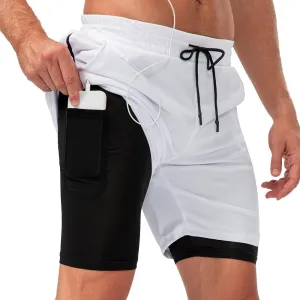 Men‘s Running Shorts, 2 in 1 Quick Dry Workout Shorts with Phone Pockets, 7 inch Gym Yoga Basketball Sports Shorts
