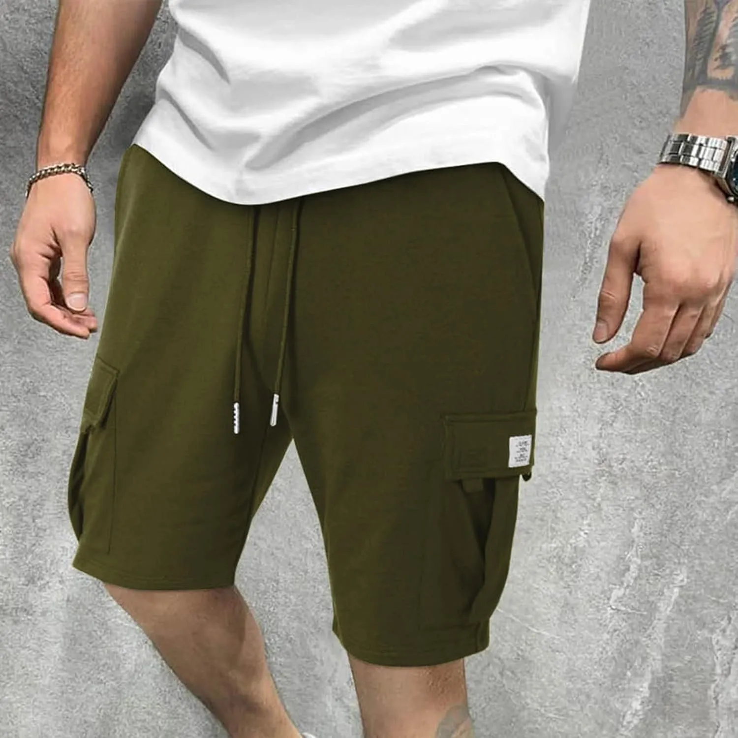 Men's Shorts Cargo Work Outdoors Summer Shorts Elastic Waist Drawstring Classic with Multi Pockets Solid Half Pants