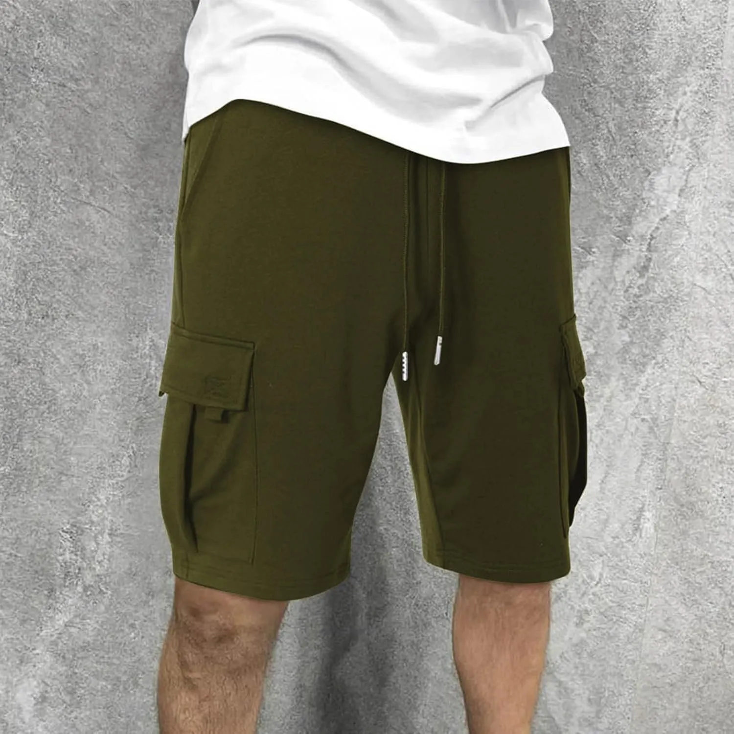Men's Shorts Cargo Work Outdoors Summer Shorts Elastic Waist Drawstring Classic with Multi Pockets Solid Half Pants
