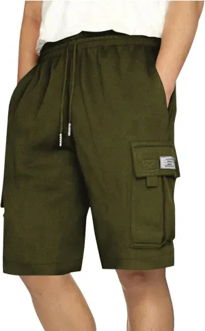Men's Shorts Cargo Work Outdoors Summer Shorts Elastic Waist Drawstring Classic with Multi Pockets Solid Half Pants