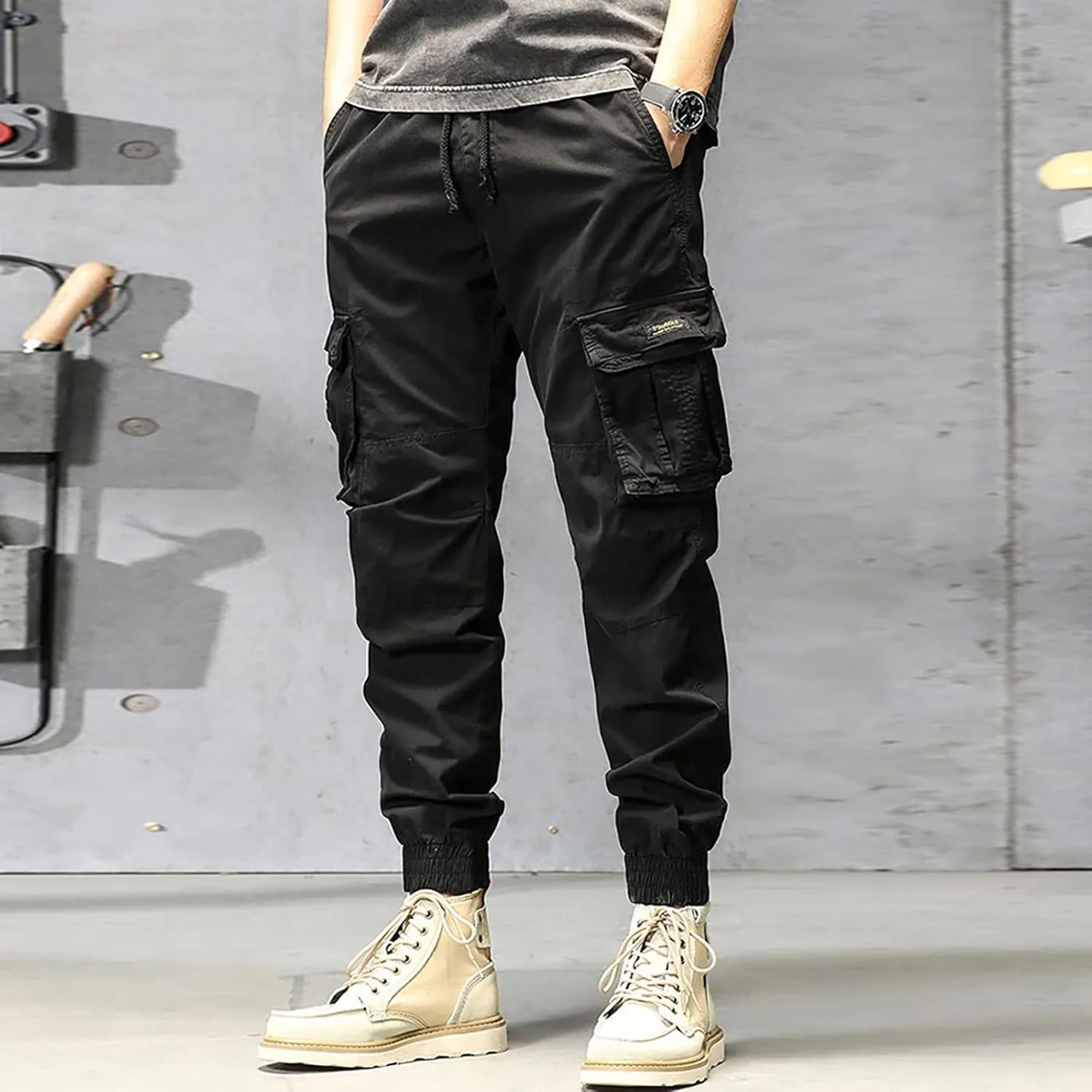 Mens Sweatpants Joggers Pants Man Pants Casual Rope Loose Heavyweight Loose Sports Trousers Pockets Pant Mens Cotton