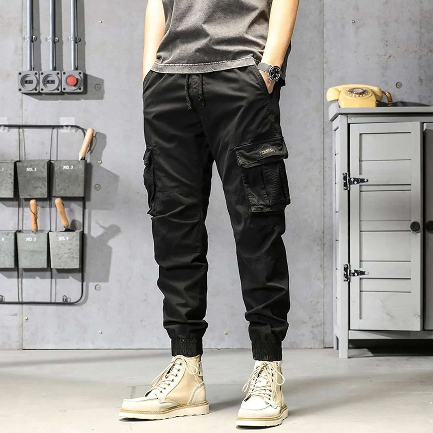 Mens Sweatpants Joggers Pants Man Pants Casual Rope Loose Heavyweight Loose Sports Trousers Pockets Pant Mens Cotton