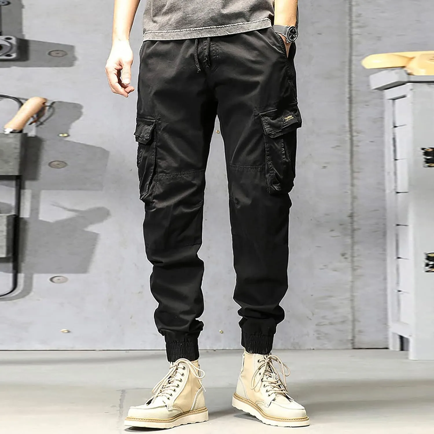 Mens Sweatpants Joggers Pants Man Pants Casual Rope Loose Heavyweight Loose Sports Trousers Pockets Pant Mens Cotton