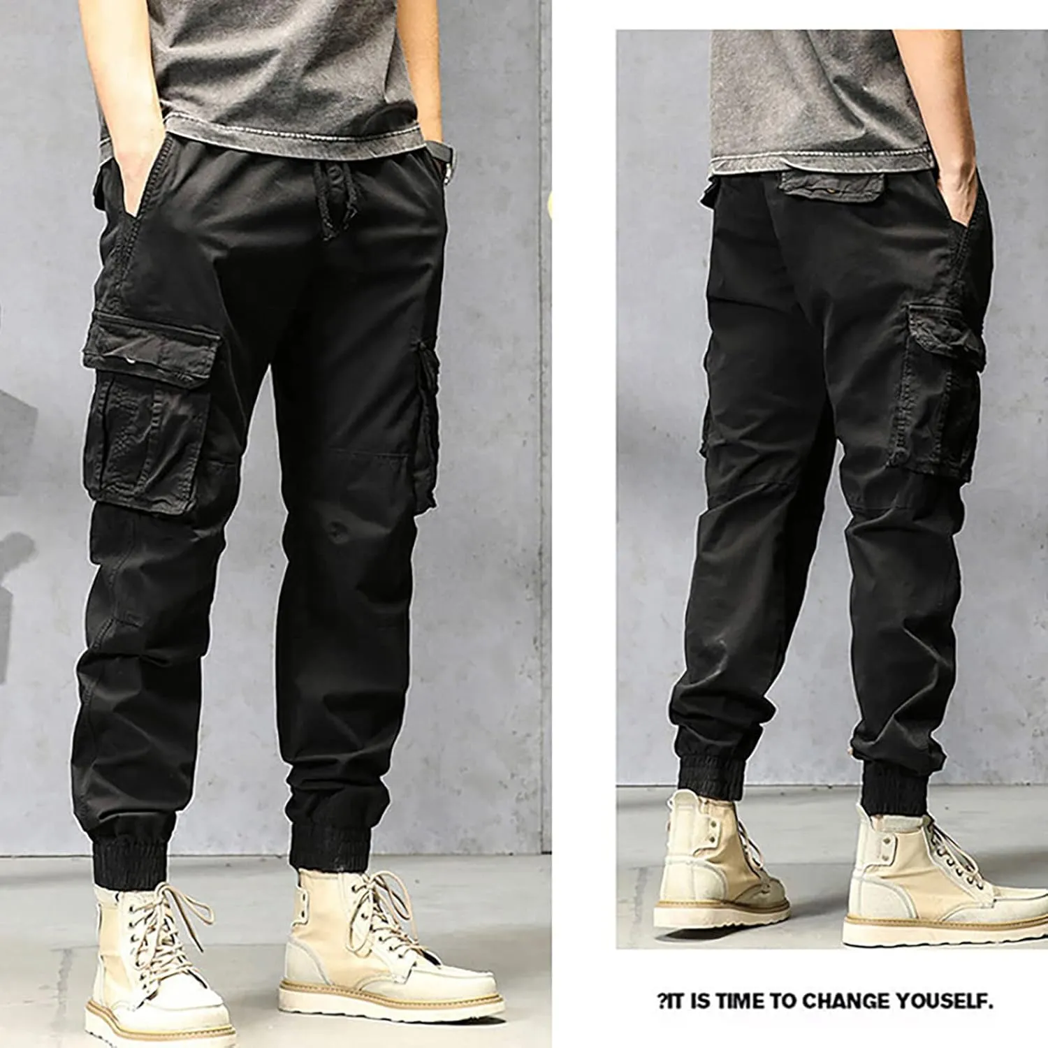 Mens Sweatpants Joggers Pants Man Pants Casual Rope Loose Heavyweight Loose Sports Trousers Pockets Pant Mens Cotton