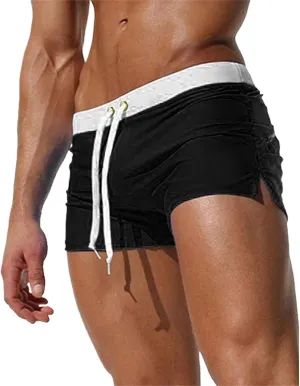 Men's Swim Trunks Color Block Drawstring Shorts Quick Dry Breathable Shorts Summer Beach Trunks with Zipper Pockets