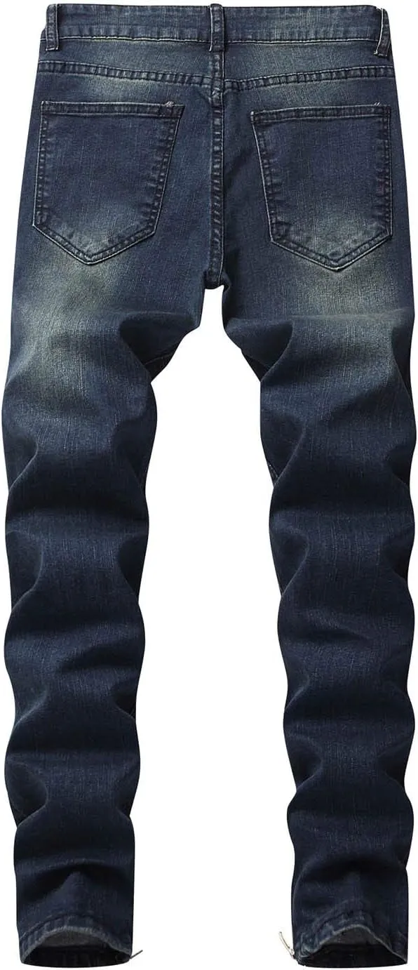 MIDOO Jeans for Men Straight Fit Baggy Ripped Distressed Jeans Tapered Leg Casual Long Denim Pants Trousers with Pocket