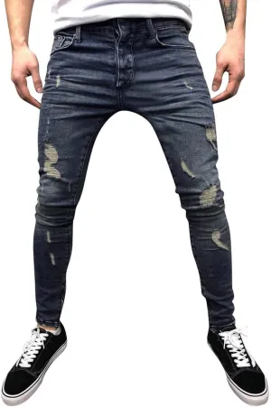 MIDOO Jeans for Men Straight Fit Baggy Ripped Distressed Jeans Tapered Leg Casual Long Denim Pants Trousers with Pocket