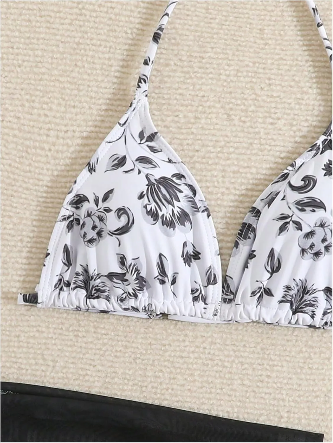Milumia Girl's 3 Piece Bikni Set Ditsy Floral Halter Swimsuit with Cover Up Skirts