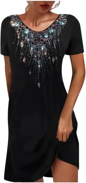 Mini Dress Black Short Sleeve Hole Womens Sundresses Spring Summer Shift Dress Short aesthetic Floral Print Round Neck Casual