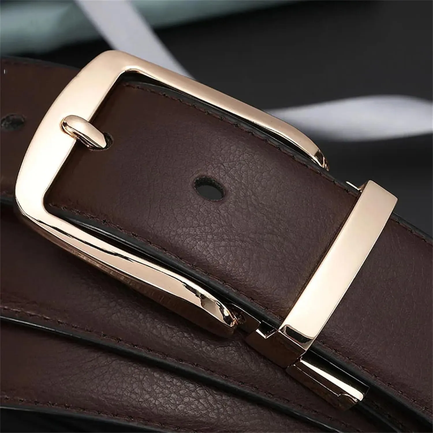Mnjyihy Men Reversible Dress Belts Vintage Genuine Business Casual Leather Belt