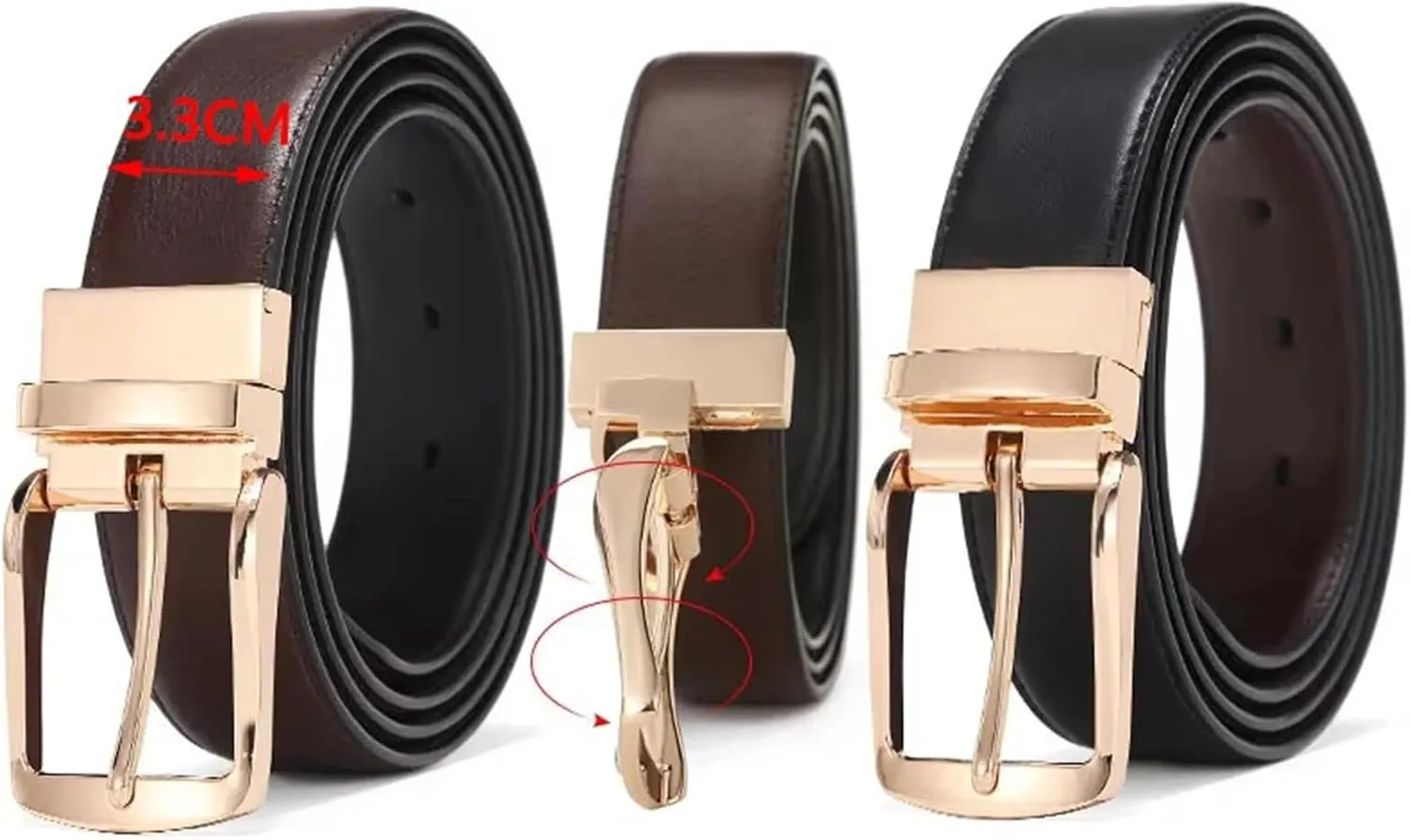 Mnjyihy Men Reversible Dress Belts Vintage Genuine Business Casual Leather Belt