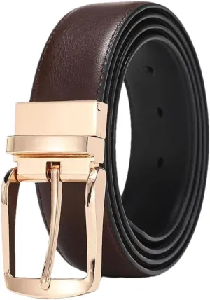 Mnjyihy Men Reversible Dress Belts Vintage Genuine Business Casual Leather Belt