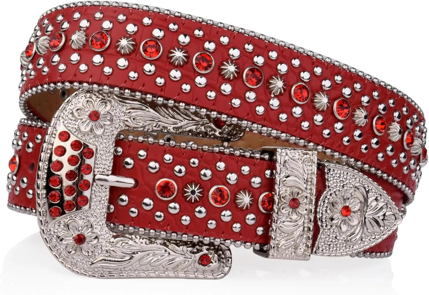 Mnjyihy Rhinestone Belt For Men Women Vintage Western Cowboy Bling Studded Leather Belt For Jeans Pants