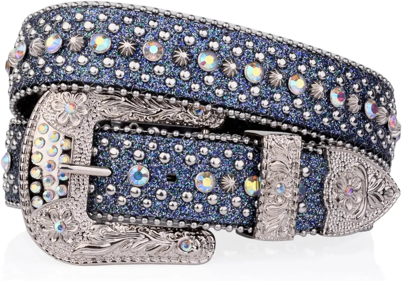 Mnjyihy Rhinestone Belt For Men Women Vintage Western Cowboy Bling Studded Leather Belt For Jeans Pants
