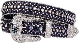 Mnjyihy Rhinestone Belt For Men Women Vintage Western Cowboy Bling Studded Leather Belt For Jeans Pants