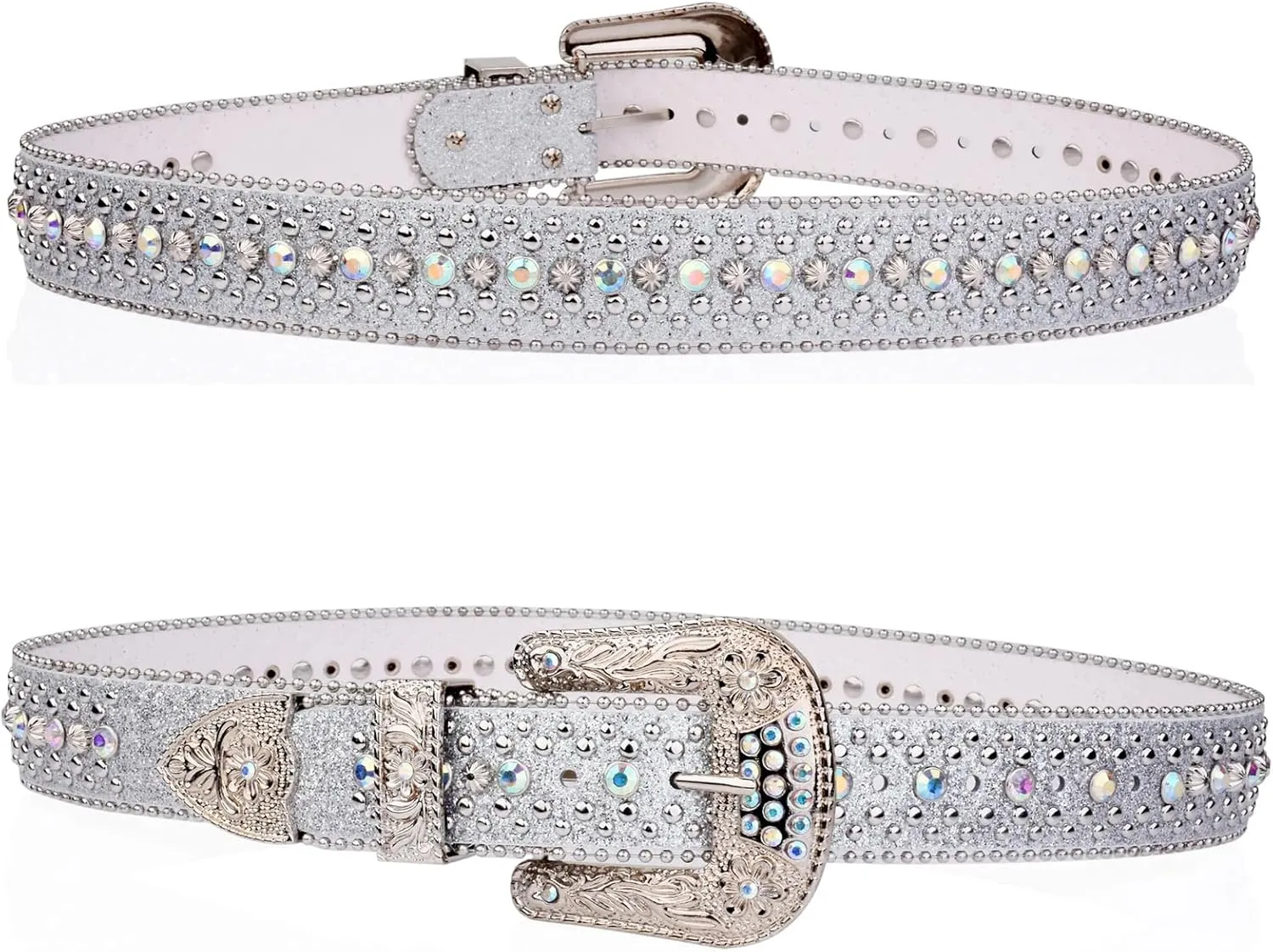 Mnjyihy Rhinestone Belt For Men Women Vintage Western Cowboy Bling Studded Leather Belt For Jeans Pants
