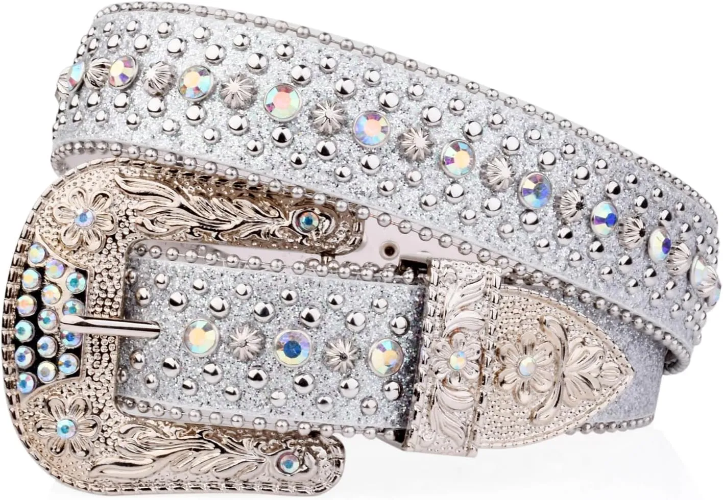 Mnjyihy Rhinestone Belt For Men Women Vintage Western Cowboy Bling Studded Leather Belt For Jeans Pants