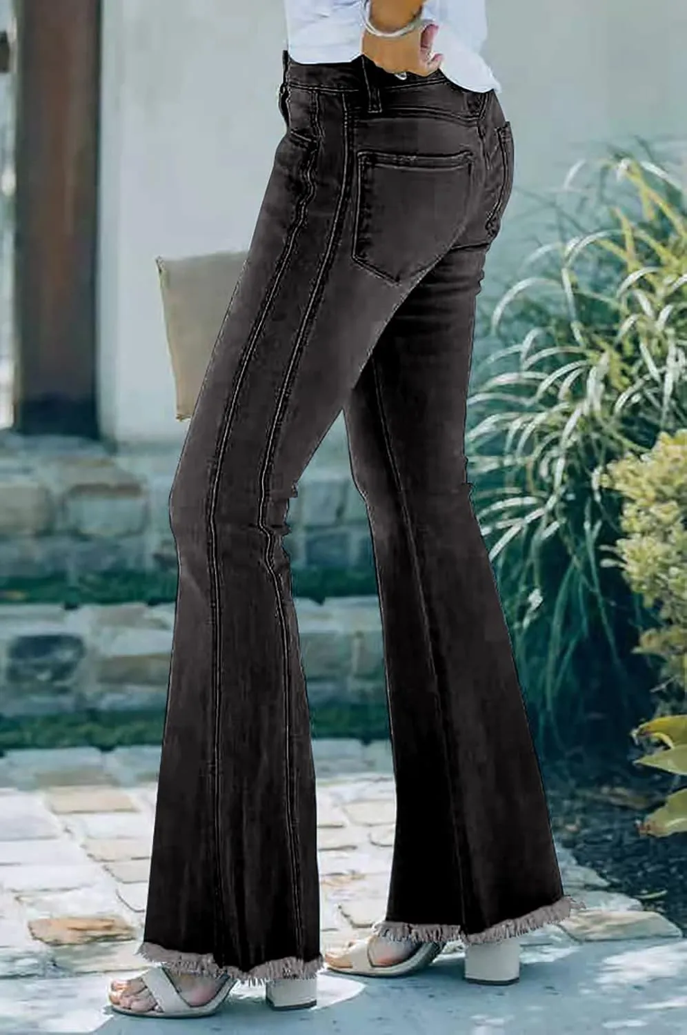 Necooer Womens Bell Bottom Jeans Classic Stretch Raw Hem Flare Denim Jeans Pants