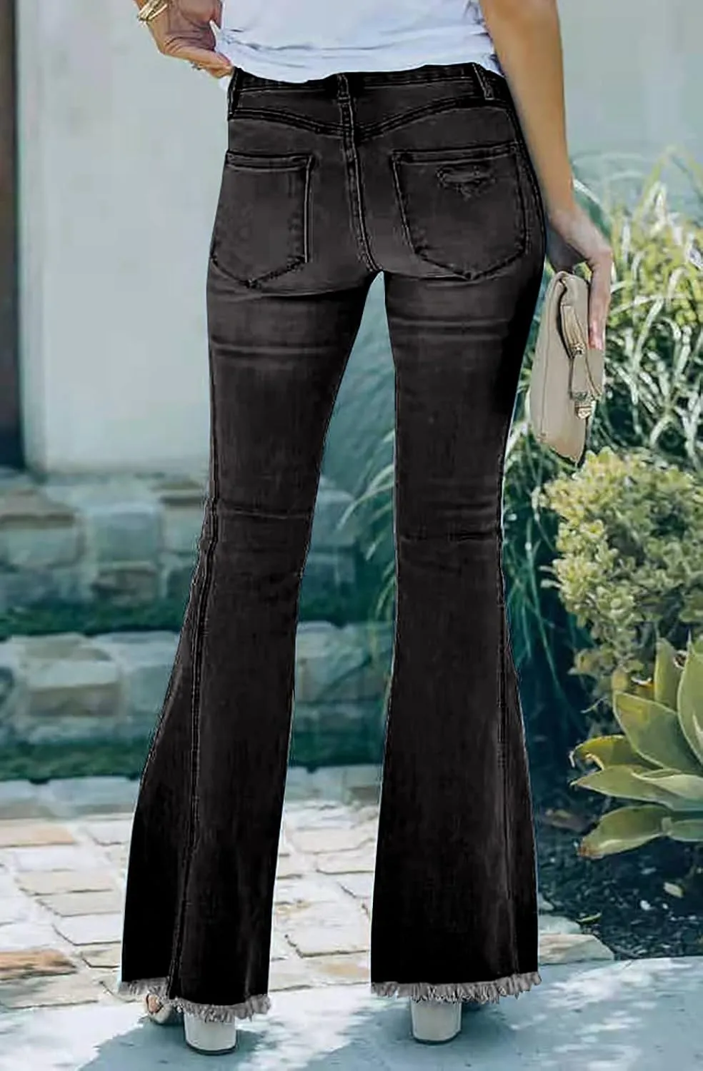 Necooer Womens Bell Bottom Jeans Classic Stretch Raw Hem Flare Denim Jeans Pants