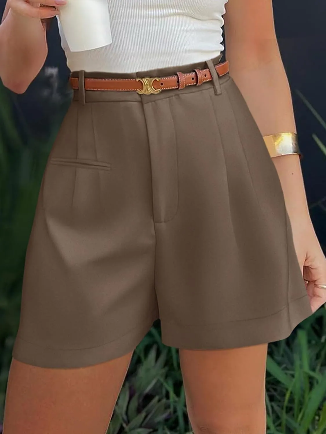 NIMIN Womens Shorts Dressy High Waisted 2025 Summer Trendy Business Casual Work Tailored Shorts Without Pockets Belts