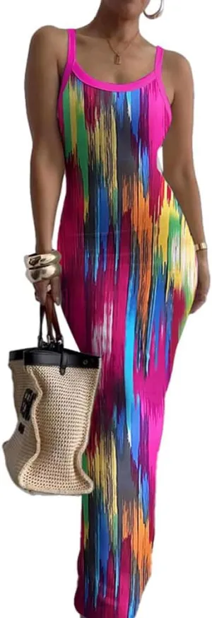 Nimsruc Women Summer Long Dress Casual Slip Sexy Slim Sleeveless Bodycon Maxi Dresses for Women 2024