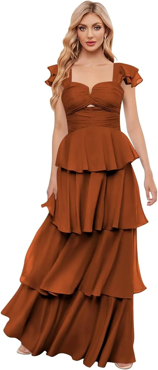 OFEYCHUN Ruffle Tiered Bridesmaid Dress Chiffon Long Prom Dresses 2025 Off The Shoulder Formal Dress