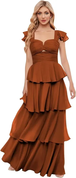 OFEYCHUN Ruffle Tiered Bridesmaid Dress Chiffon Long Prom Dresses 2025 Off The Shoulder Formal Dress