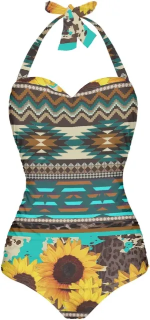 One Piece Swimsuit for Women Tummy Control Halter Push up Bathing Suit Square Neck Swimwear