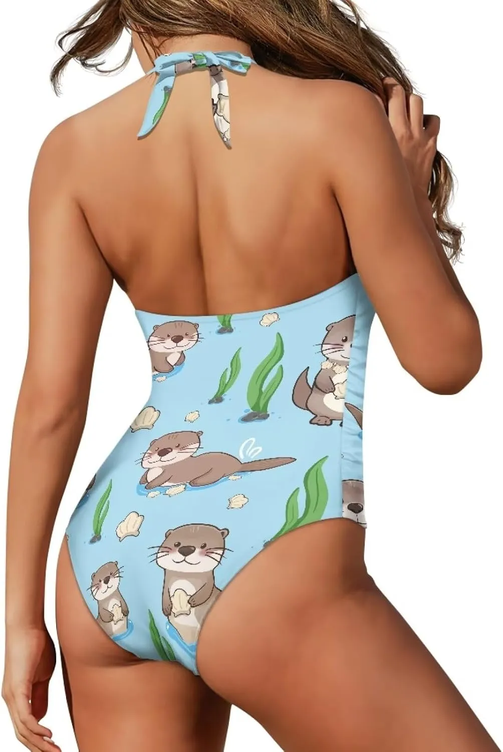 One Piece Swimsuit for Women Tummy Control Halter Push up Bathing Suit Square Neck Swimwear