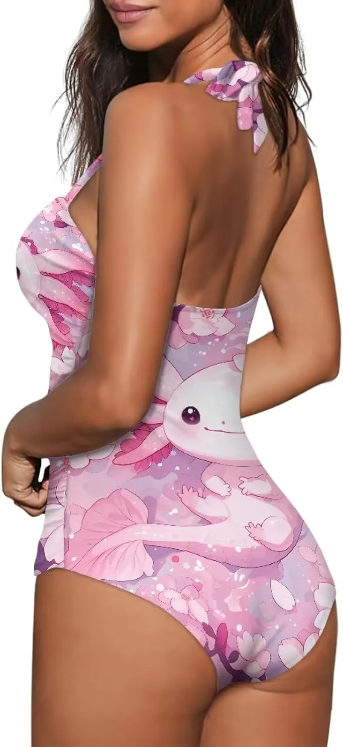 One Piece Swimsuit for Women Tummy Control Halter Push up Bathing Suit Square Neck Swimwear