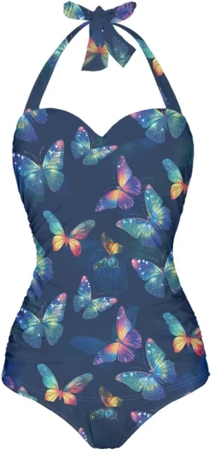 One Piece Swimsuit for Women Tummy Control Halter Push up Bathing Suit Square Neck Swimwear