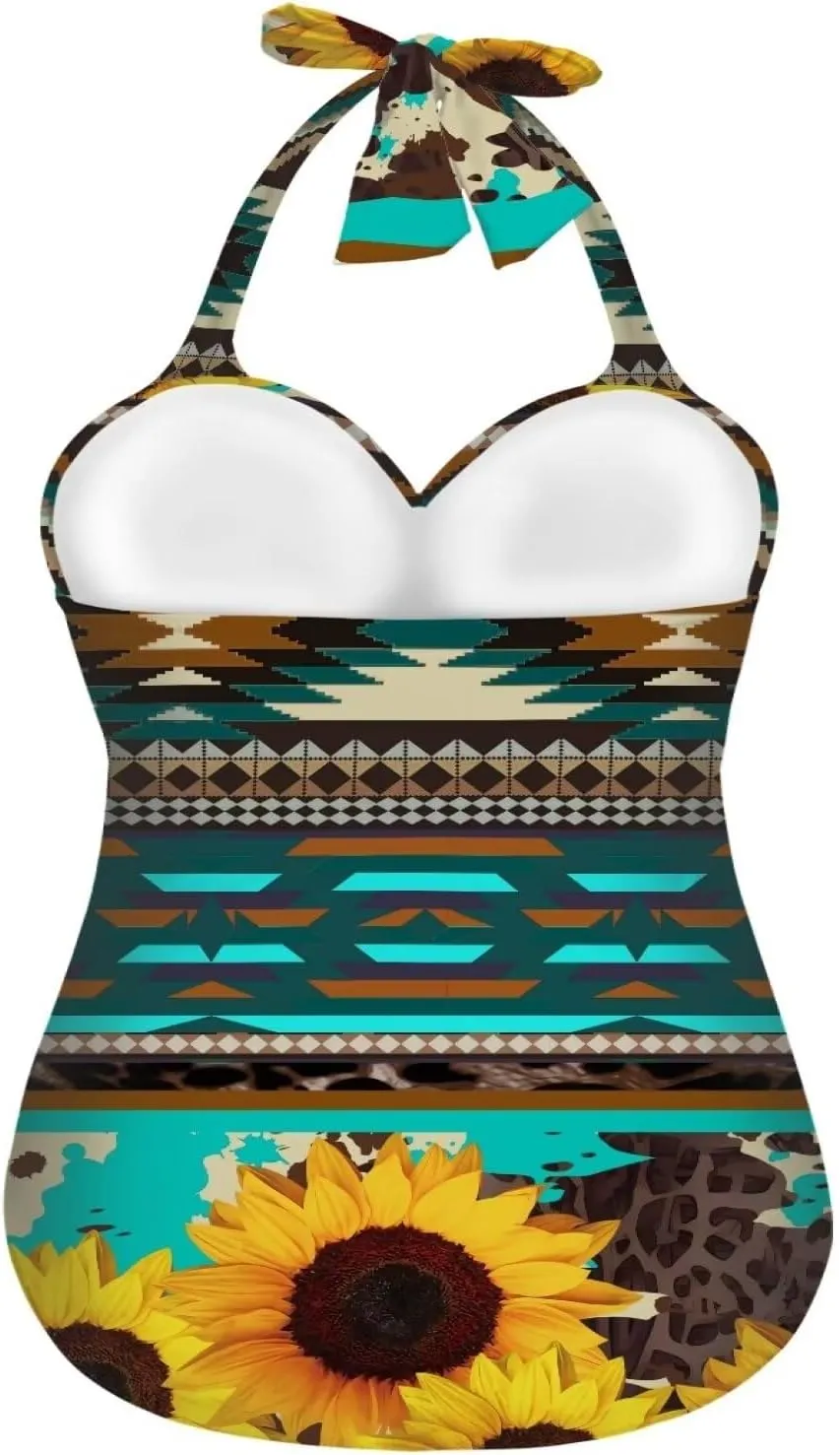 One Piece Swimsuit for Women Tummy Control Halter Push up Bathing Suit Square Neck Swimwear