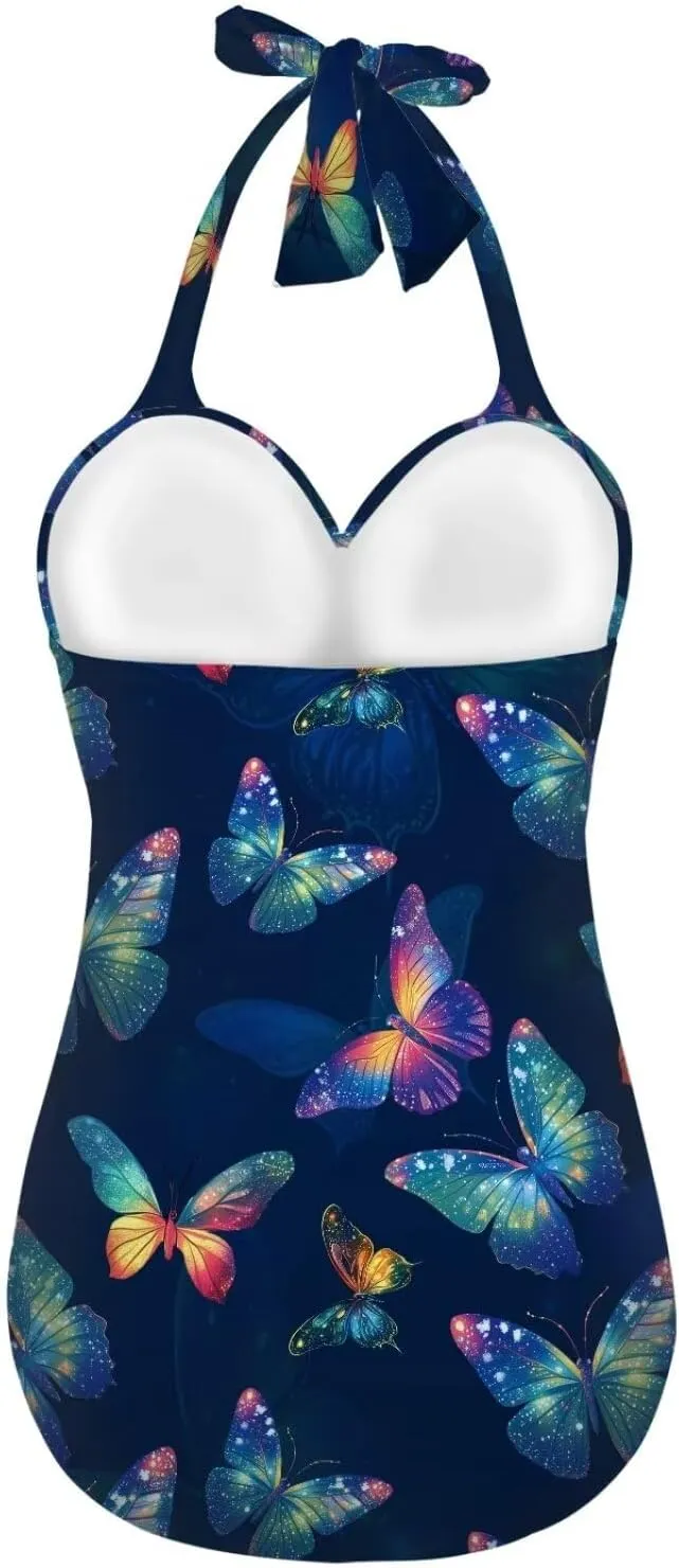 One Piece Swimsuit for Women Tummy Control Halter Push up Bathing Suit Square Neck Swimwear