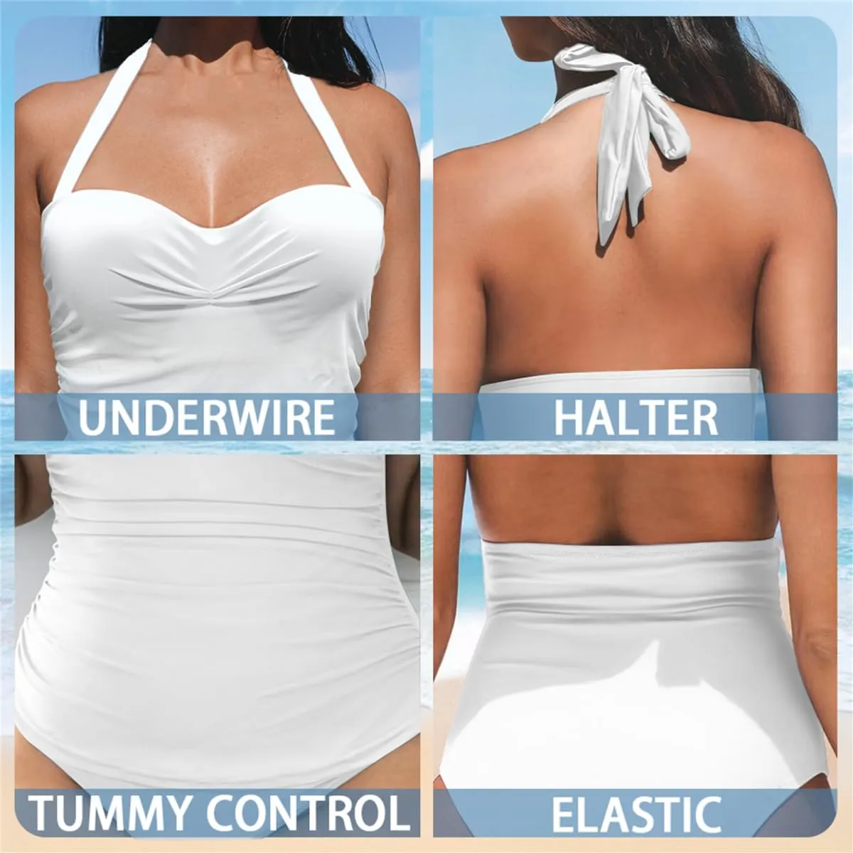 One Piece Swimsuit for Women Tummy Control Halter Push up Bathing Suit Square Neck Swimwear