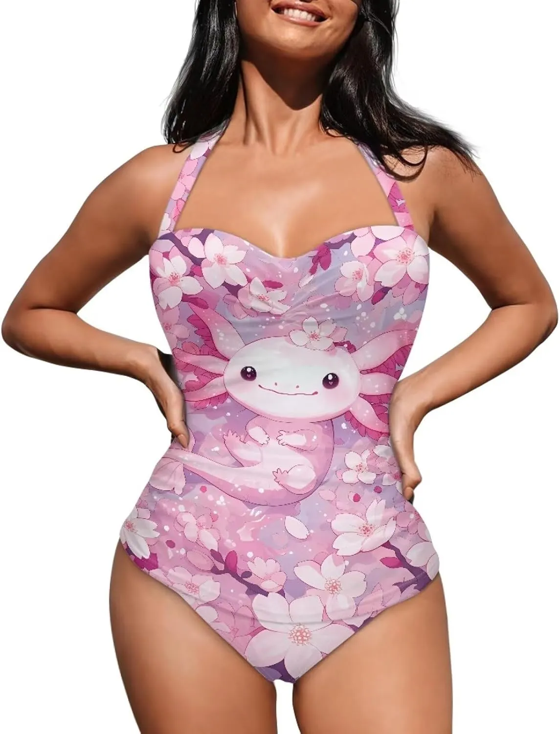 One Piece Swimsuit for Women Tummy Control Halter Push up Bathing Suit Square Neck Swimwear