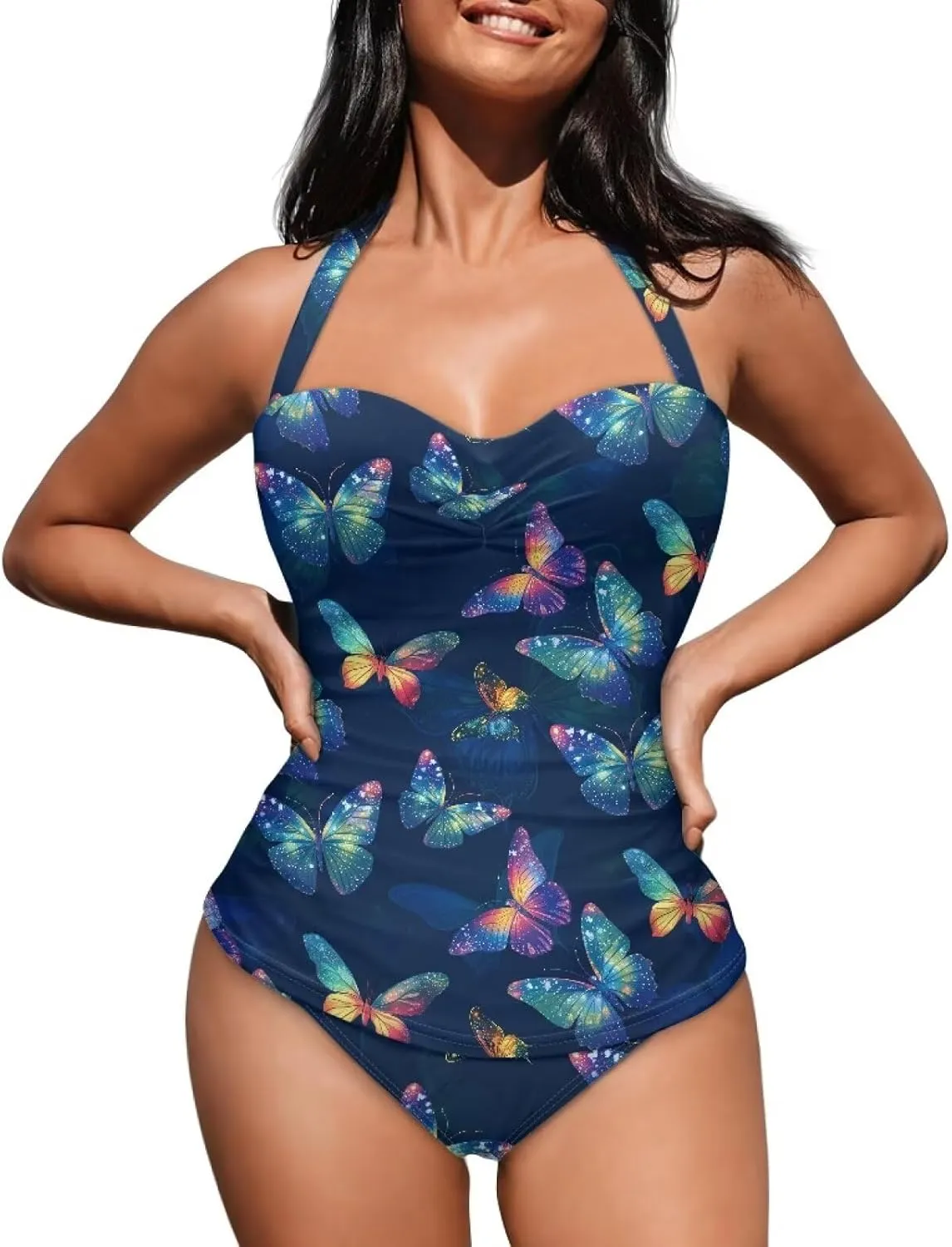 One Piece Swimsuit for Women Tummy Control Halter Push up Bathing Suit Square Neck Swimwear