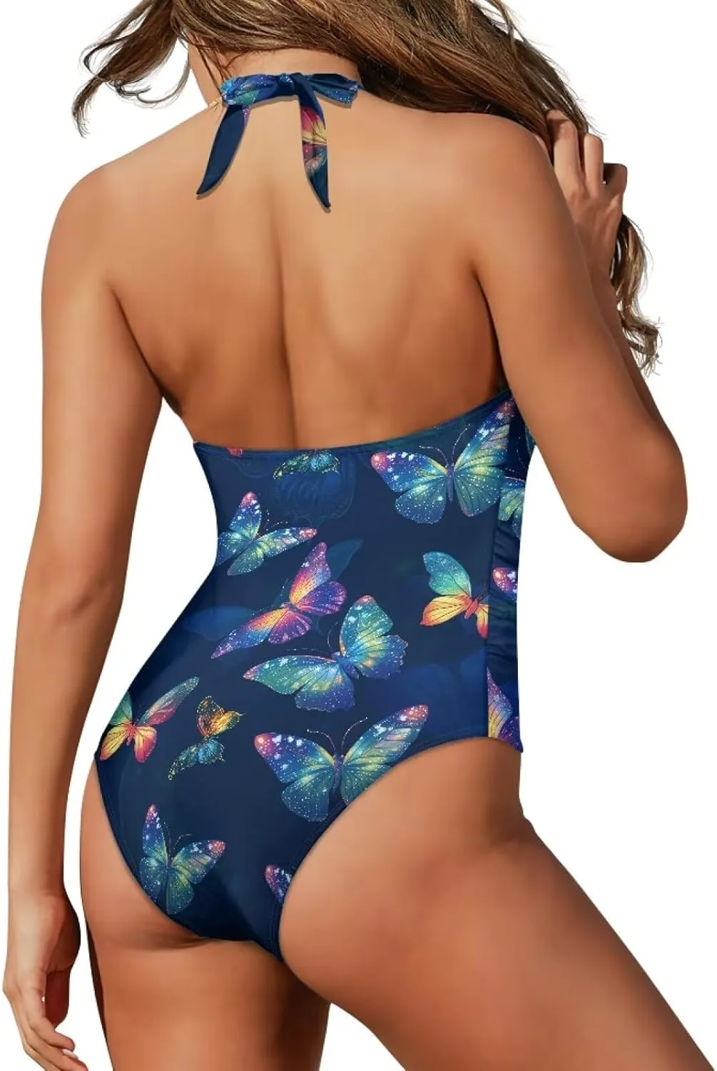 One Piece Swimsuit for Women Tummy Control Halter Push up Bathing Suit Square Neck Swimwear