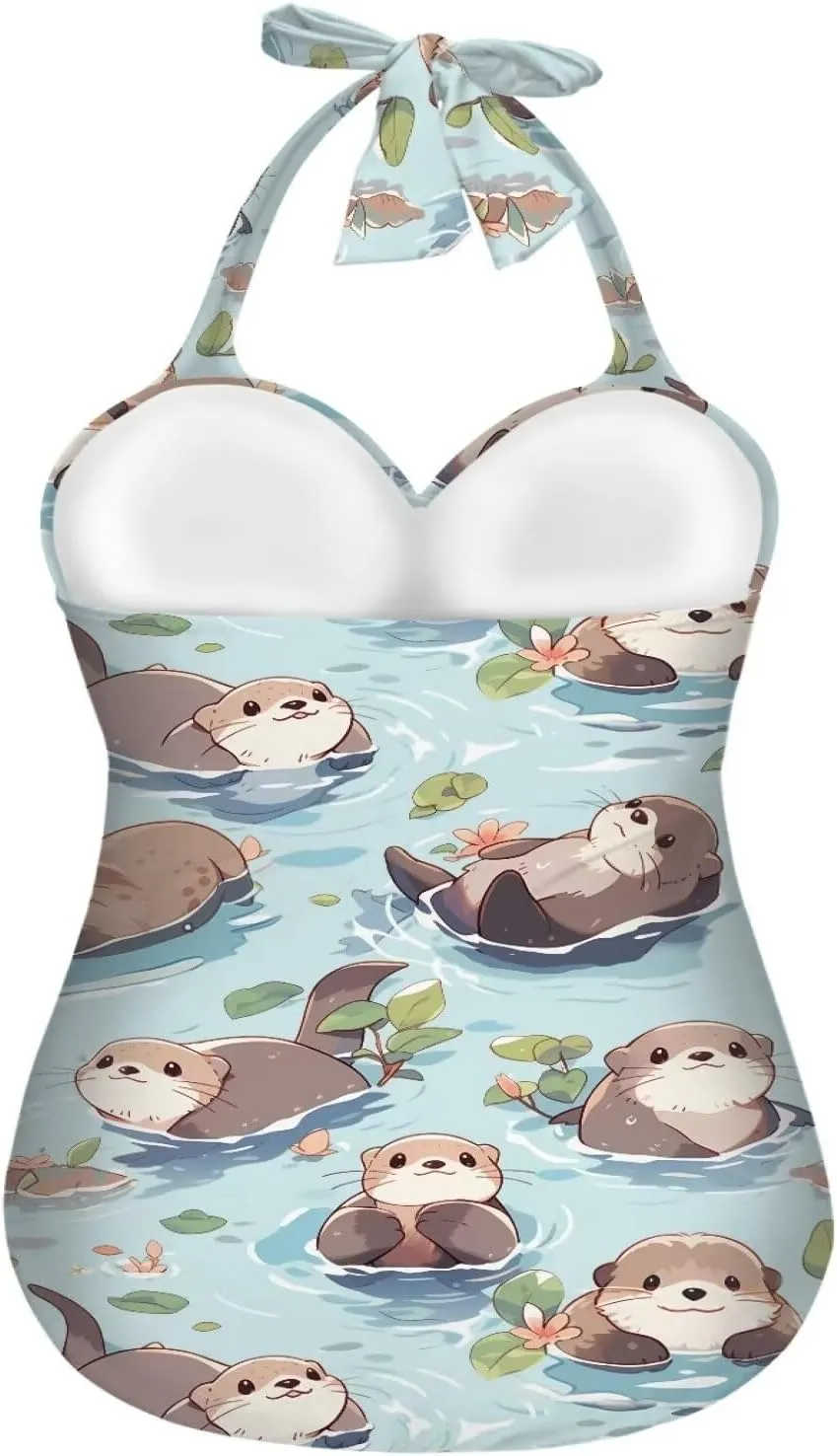 One Piece Swimsuit for Women Tummy Control Halter Push up Bathing Suit Square Neck Swimwear