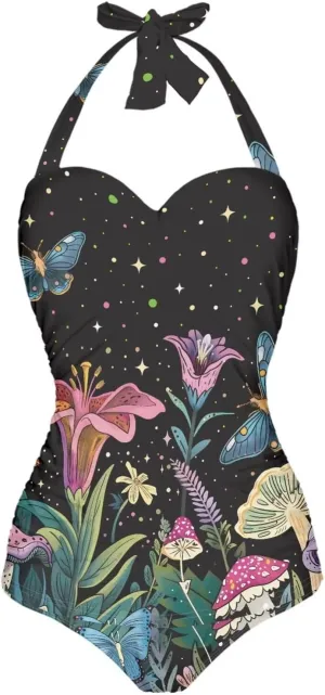 One Piece Swimsuit for Women Tummy Control Halter Push up Bathing Suit Square Neck Swimwear