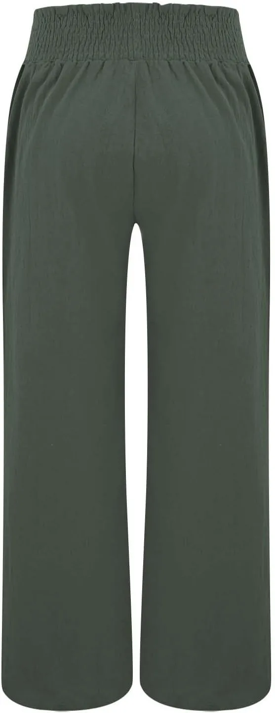 Palazzo Linen Pants Women 2024 High Waisted Wide Leg Boho Trousers Casual Drawstring Loose Workout Pants with Pockets