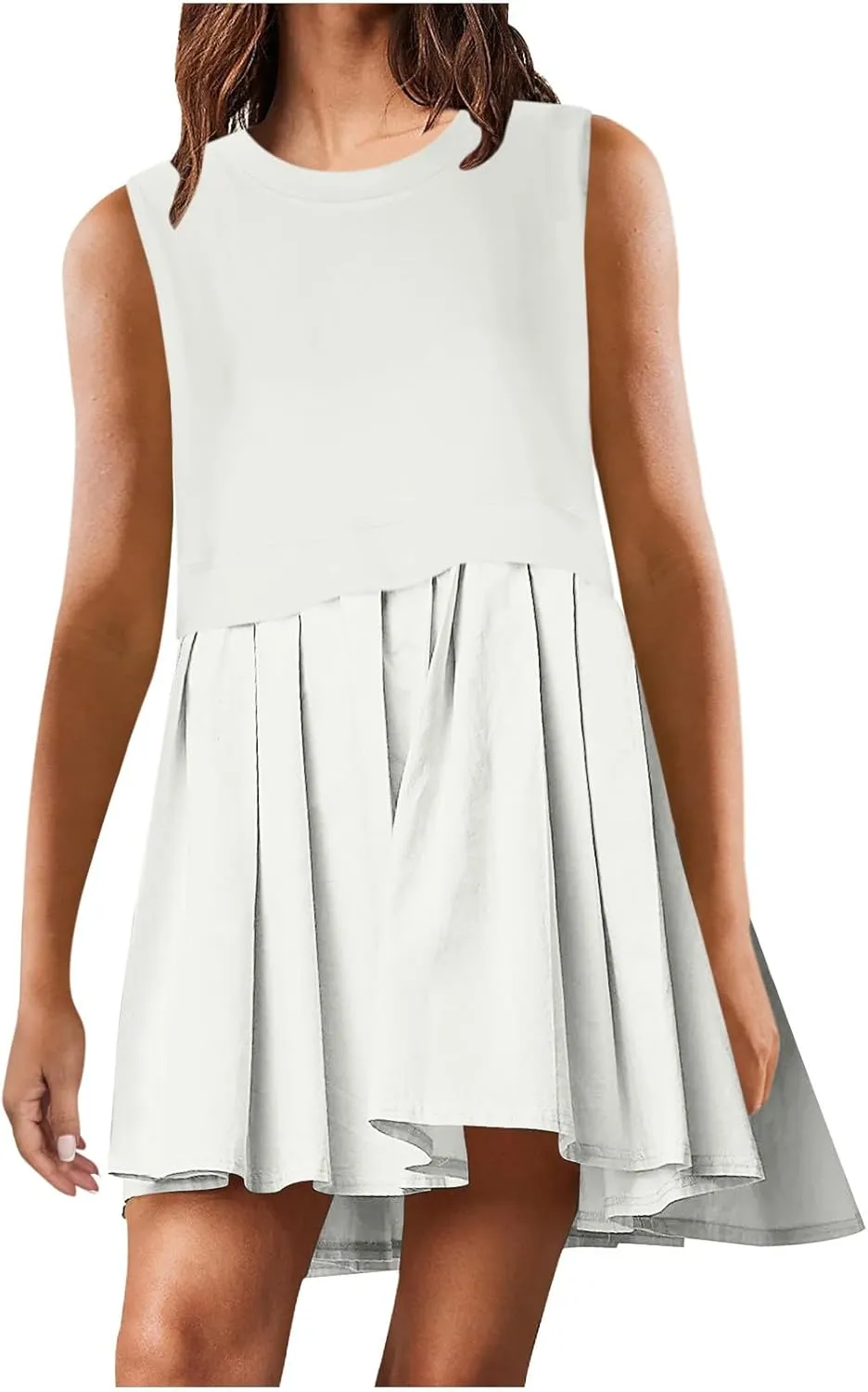 Plus Size Dresses for Curvy Women Solid Color Sleeveless Midi Dress Baggy Casual Sundress Ruffle Flowy Summer Dresses